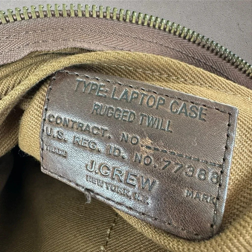 J.Crew Rugged Twill Laptop Bag Canvas Leather Briefcase Messenger Travel Bag